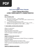 Living Organisms Habitat and Characteristics - Worksheet