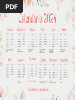 Calendário Horizontal Ano 2024 Flores Delicado Rosa