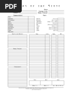 Shards of The Stone Character Sheet