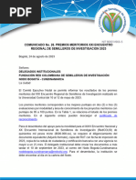 COMUNICADO No. 26. PREMIOS MERITORIOS XXI ENCEUNTRO REGIONAL DE SEMEILLEROS DE INVESTIGACIÓN