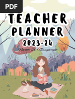 Teacher Planner For 2023-2024 in Pink and Green Handdrawn Style