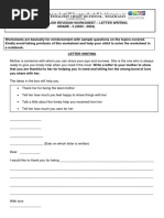 Grade 3 English Letter Writing Revision Worksheet 2023-24