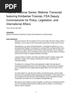 Alliance Webinar Series - Webinar Transcript Featuring Kimberlee Trzeciak, FDA Deputy Commissioner For Policy, Legislation, and International Affairs