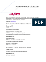 Sanyo Aire Acondicionado Códigos de Error Fallas