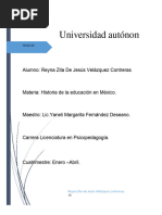 Evolucion Historica de La Educacion en Mexico (Reyna Zita Velazquez.) Licenciatura en Psicopedagogia.