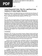 The PR and Post Crisis Analysis of Asian Equity