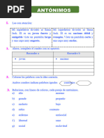 Antónimos para Niños para Segundo Grado de Primaria