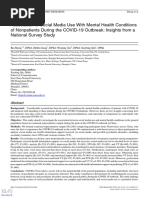 Association of Social Media Use With Mental Health Conditions of Nonpatients During The COVID-19 Outbreak-Insights From A National Survey Study