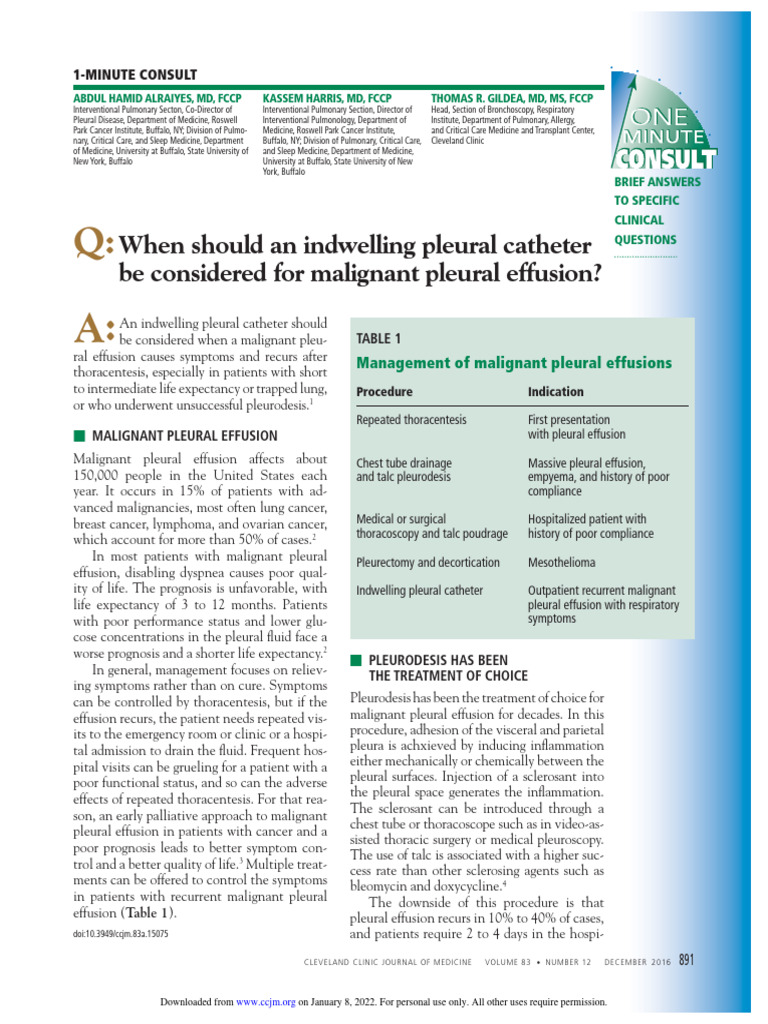 When Should An Indwelling Pleural Catheter Be Considered For Malignant ...