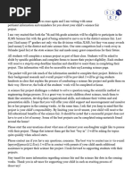 Science Fair Parent Letter