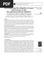 Chiaroni, D., Chiesa, V., & Frattini, F. (2009) - Investigating The Adoption of Open Innovation in The Bio Pharmaceutical Industry