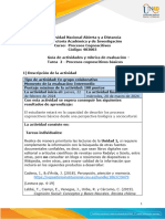 Guía de Actividades y Rúbrica de Evaluación - Unidad 1 - Tarea 2 - Procesos Cognoscitivos Básicos