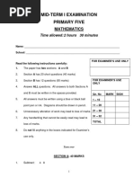 P - 5 Mathematics Mid-Term I Examination