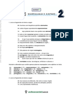 Lista de Exexercicios Morfo Sintaxe 2022 Prof Zambeli 2