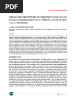 The Relationship Between Advertisement Cost, Volume of Sale and Profitability of A Company: A Study of Hope and Faith Limited