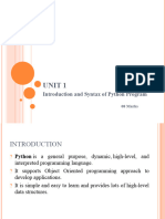 UNIT I - Introduction and Syntax of Python Program