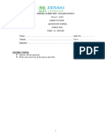 Agriculture Form 1 - Question Paper