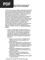 Declaración Política Facultad de Ciencias de La Vida 22 de Marzo