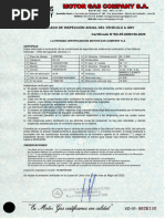 Certificado de Inspección Anual Del Vehículo A GNV Certificado N°SD-05-0026106-2023