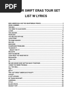 Taylor Swift Eras Tour Set List W Lyrics