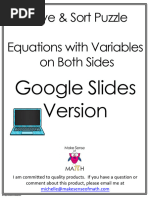 Solve & Sort Puzzle Equations With Variables On Both Sides: Google Slides