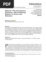 Beyond The Anonymous Christian Reconsidering Rahner On Grace and Salvation by Richard Lennan in Theological Studies 2022