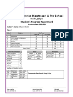 Sunrise Montessori & Pre-School: Student's Progress Report Card