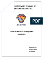 Financial Statement Analysis of Electrosteel Casting LTD: Dr. Sahil K Parekh 2022hb28640