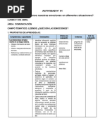 Sesiones de Aprendizaje Dia 01 de Abril - 3er Grado