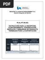 PI-AL-PT-IN-002 Instruccion para La Recepcion, Almacenamiento, Conserva, Despacho y Embarque de Producto Terminado para La Exportacion