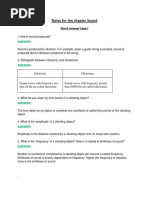 Notes For The Chapter Sound: Short Answer Type I