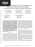 An Analysis of Machine Learning Algorithms and Deep Neural Networks For Email Spam Classification U