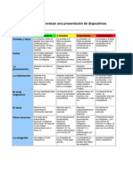 Rúbrica de Evaluación de Una Presentación de Diapositivas