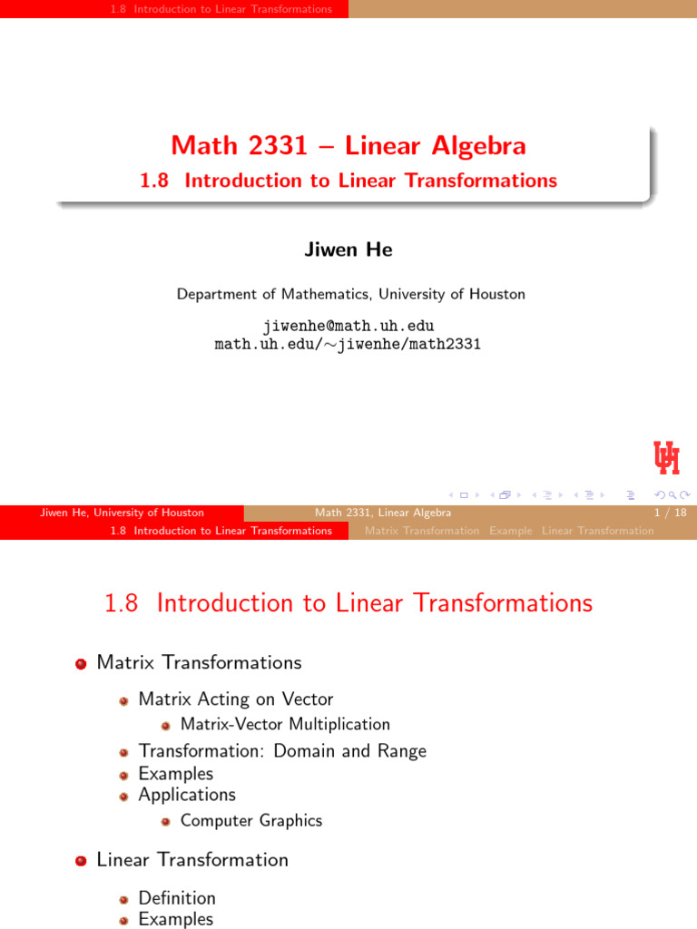 Introduction To Linear Transformation | PDF | Linear Map | Matrix ...