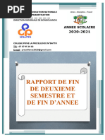 Rapport 2e Semestre College La Precellence M'batto 20 - 21