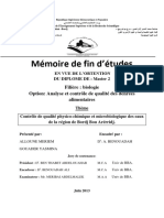 Mémoire de Fin D'études: Filière: Biologie Option: Analyse Et Contrôle de Qualité Des Denrées Alimentaires