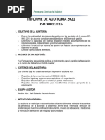 Informe de Auditoria Interna Calidad ISO 9001-2015 Vigencia 2021