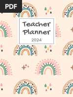 Teacher Planner 2023 2024 in Green Pink and Cream Rainbow Pattern Style