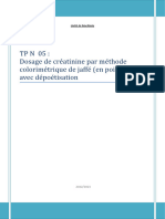 Dosage de Créatinine Par Méthode Colorimétrique de Jaffé (En Point Final) Avec Dépoétisation