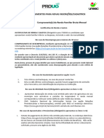 Relação de Documentos Novas Inscricoes Universidade Gratuita