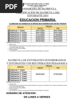 Educacion Primaria: Cronograma de Matricula Y Ratificación de Matricula Del Estudiante 2024