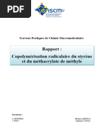 Copolymerisation Radicalaire Du Styrene Et Du Methacrylate de Methyle