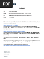 Memo - 2024 Kinderstart Kindergarten Registration Information