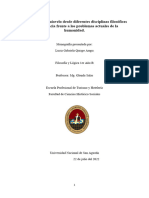 Aportes de Desde Diferentes Disciplinas Filosóficas y Su Influencia Frente A Los Problemas Actuales de La Humanidad