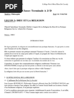 Leçon 3 Dieu Et La Religion TA TD