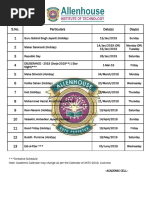 Academic Calendar Even Semester2018 19 Even Sem