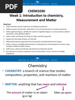 Week 1 - Introduction To Chemistry, Measurement and Matter