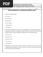 Lista de Exercícios Grandezas de Medida e MRU