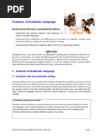 Features of Academic Language 