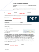 1 Time ACH Payment Authorization Form